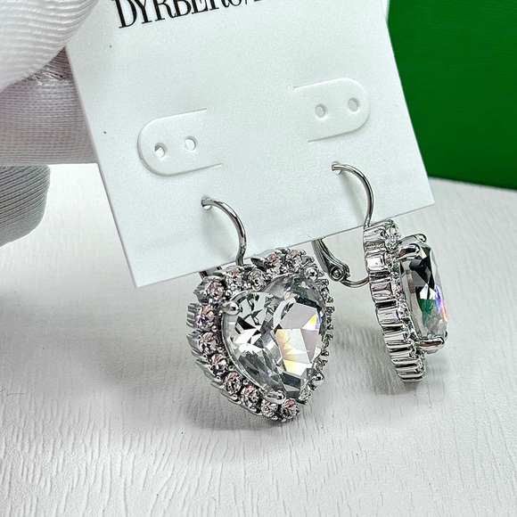 Clear Crystal Heart With White Stone Silver Earrings, Sterling Silver Plated - Picture 6 of 7
